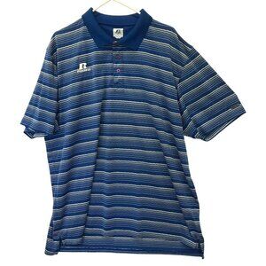 Russell Men's -Button Striped Golf Polo Shirt Size XXL in Blue White  Activewear